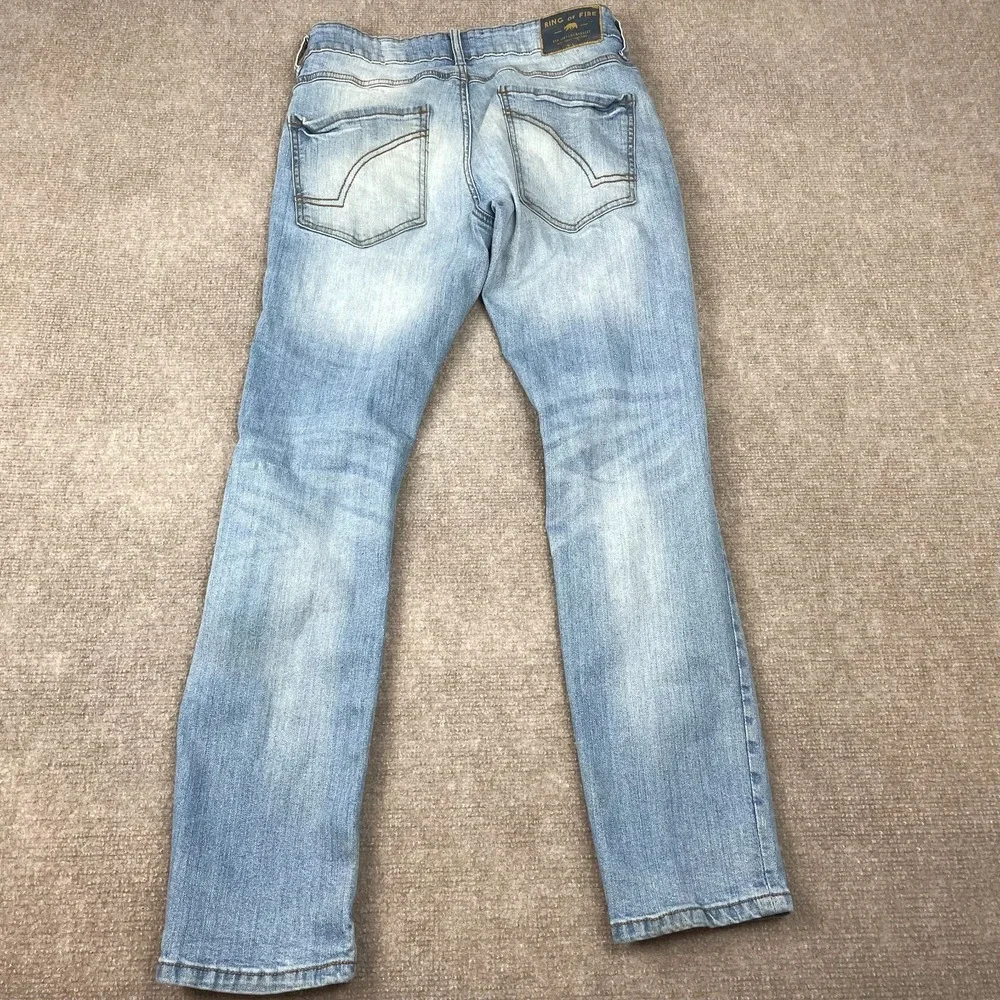Ring Of Fire Slim Jeans Mens 31x30 Blue Denim Cotton Stretch Distressed Low Rise